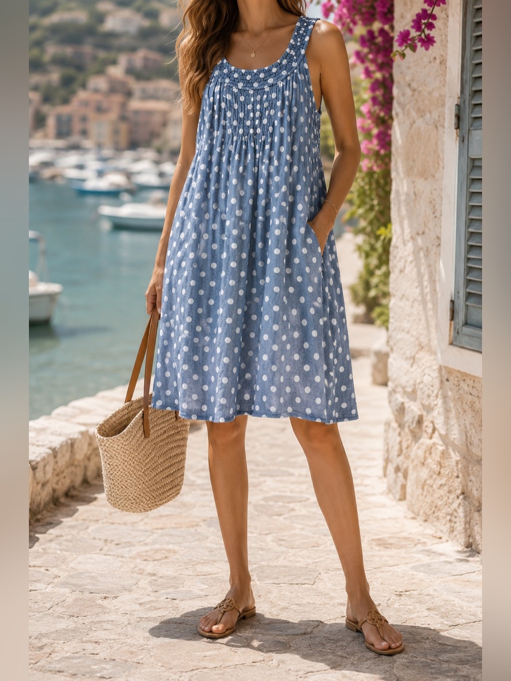 Made in Italy Linen Polka Dot Midi Dress Lagenlook Cottagecore Resort